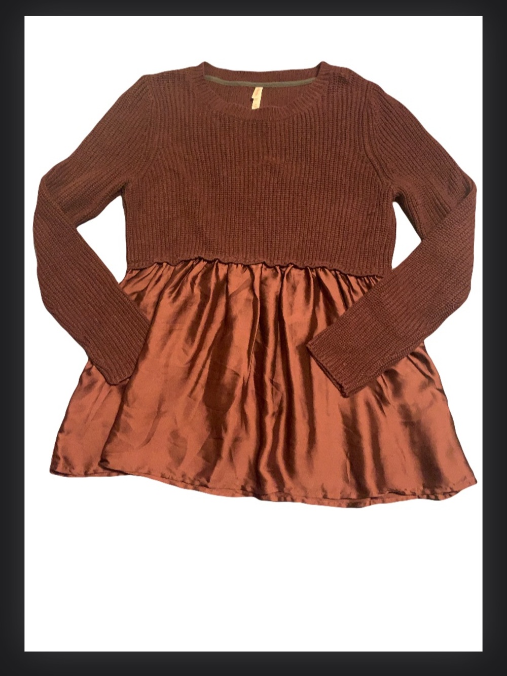 Burgundy Knit & Satin Peplum Top